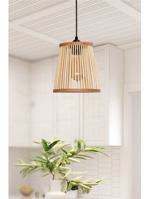 PremiumPort Rustik Serisi Bambu Sarkıt Avize 20CM, Şık ve Doğal Aydınlatma Ürününüz