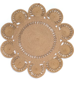 Colore Home Yuvarlak Hasır Jüt El Örgüsü Bohem Kilim Yuvarlak Jüt Halı Balkon Paspası