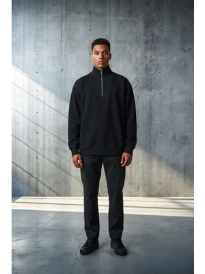 Black Steel Yarım Fermuarlı Balıkçı Yaka Selanik Örgü Erkek Sweatsırt
