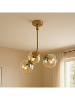 PremiumPort 3'lü Bal Cam Avize, Eskitme, 70 Cm, Şık ve Modern Aydınlatma