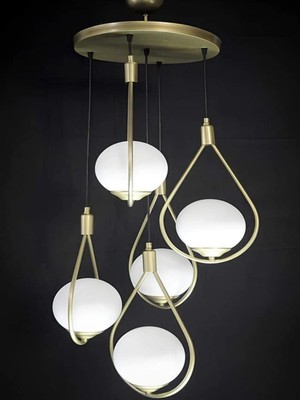 PremiumPort 5'li Eskitme Boyalı Avize Seti, Beyaz Cam Detaylı, Şık ve Modern Tasarım