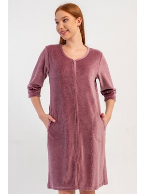 Vienetta Kadın Kadife Kumaş Fermuarlı Kapri Kol Ev Elbisesi Gecelik C5T1N0705