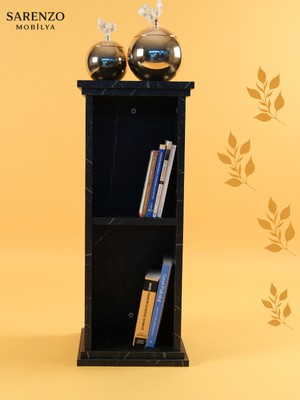Sarenzo Siyah Mermer Desen Sütun Kitaplık Çok Amaçlı Sehpa (Mdf)