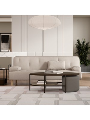 Enza Home Freda Kadife Dokulu 3'lü Yataklı Koltuk - Krem