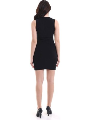 Mericline Kadın Kare Yaka Kolsuz Sandy Kumaş Fırsat Ürün Diz Üstü Elbise