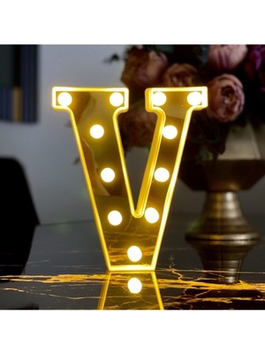 PremiumPort Büyük Boy LED Işıklı 3D V Harfi Organizasyon Dekorasyonu