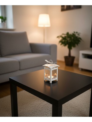 Artepieza Japon Pagoda Serisi Beyaz Dekoratif Metal Fener Mumluk- Dekoratif Obje Şamdan ve Mumluk 10*6 cm