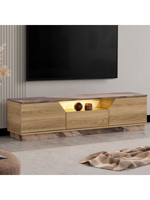 Setay Blesk Tv Ünitesi, 160 cm Yaman Ledli Tv Sehpası Kapaklı Ünite