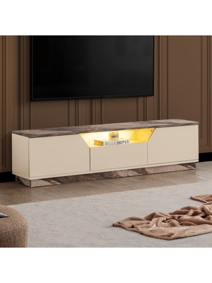 Setay Blesk Tv Ünitesi, 160 cm Liva Ledli Tv Sehpası Kapaklı Ünite