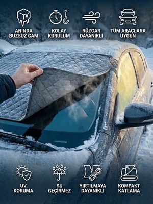 Beylini Oto Cam Buzlanma Önleyici Branda Araç Cam Buz Koruyucu Kışlık Koruyucu Kar Buz Önleyici Ön Cam Tente 130X150 cm