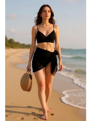SHN Kadın Siyah Transparan Belden Bağlamalı Pareo – ve Şık Tasarım