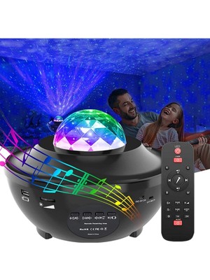 PremiumPort LED Yıldız Bluetooth Hoparlör ve USB Projektör, Okyanus Dalgası Gece Lambası