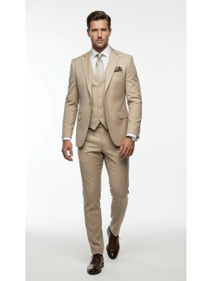 Plus Scorpion Erkek 3 Parça Slim Fit  Takım Elbise –klasik Likralı Kumaş, Tek Düğme, Çift Yırtmaçlı Modern Kesim (Ceket Yelek Pantolon)