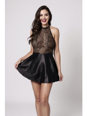 SHN Kadın Siyah Saten Dantelli Dekolteli Gecelik – ve Şık Tasarım