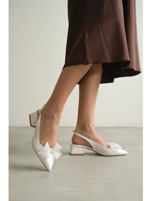 Moda Adam Kadın Howen Kısa Topuklu Ayakkabı - Beyaz-Rugan