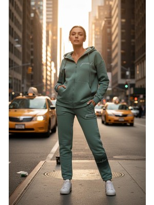 Luniva Kadın Kışlık Fermuarlı Eşofman Takımı Rahat Kalıp 44 Beden