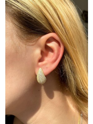 Spossy Silver Jewelry Büyük Boy Taşlı Damla Küpe