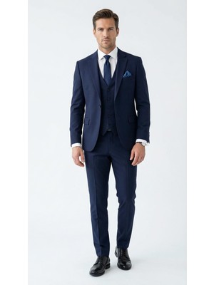 Plus Scorpion Erkek 3 Parça Slim Fit  Takım Elbise –klasik Likralı Kumaş, Tek Düğme, Çift Yırtmaçlı Modern Kesim (Ceket Yelek Pantolon)