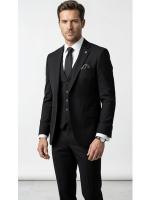 Plus Scorpion Erkek 3 Parça Slim Fit  Takım Elbise –klasik Likralı Kumaş, Tek Düğme, Çift Yırtmaçlı Modern Kesim (Ceket Yelek Pantolon)