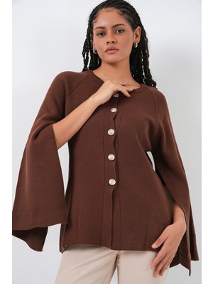Bigdart Kadın Triko Panço Hırka 15965 - Kahverengi