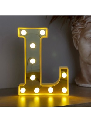 PremiumPort Büyük Boy 3D LED Işıklı L Harfi Doğum Günü ve Organizasyon Dekoru