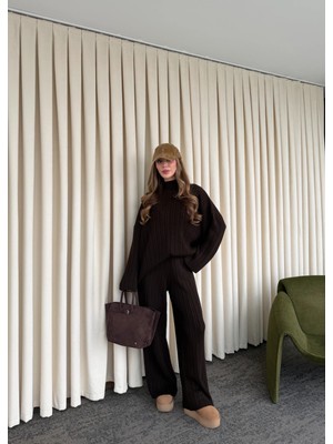 Laluvia Kahverengi Örme Triko Takım - 98078