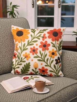 froyalife Nakış Desenli Dijital Baskı Çift Taraflı Kırlent Kılıfı 40X40 cm 2 Adet Fermuarlı