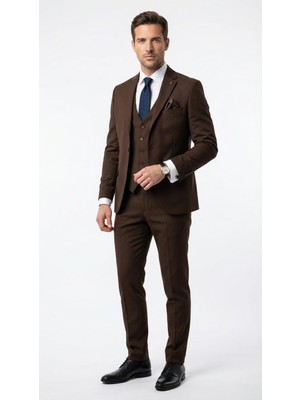 Plus Scorpion Erkek 3 Parça Slim Fit  Takım Elbise –klasik Likralı Kumaş, Tek Düğme, Çift Yırtmaçlı Modern Kesim (Ceket Yelek Pantolon)