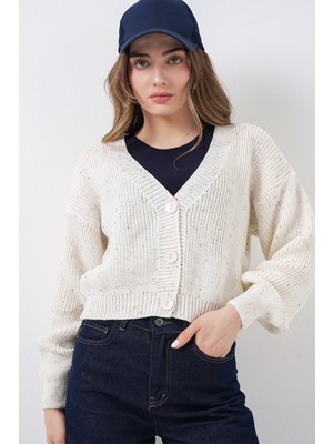 Bigdart Kadın Crop Triko Hırka 15955 - Ekru