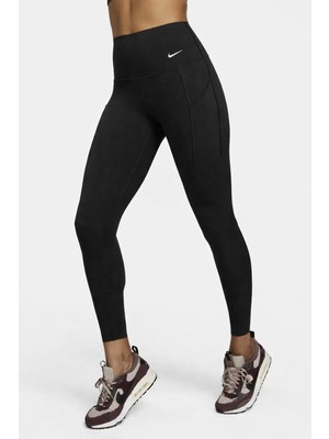 Nike Dri Fit Universa High Rise 7/8 Length Kadın Yüksek Bel Lazer Kesim Toparlayıcı 2 Cepli Dalgıç Kumaş Tayt Siyah