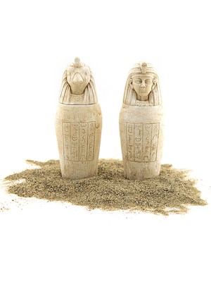 Antik Mısır 2'li Küp Seti - Firavun Horus Küp Dekorasyon Biblo Toprak Renk