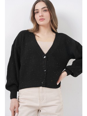 Bigdart Kadın Crop Triko Hırka 15955 - Siyah