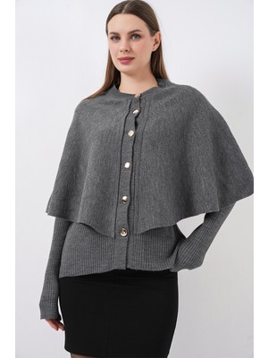 Bigdart Kadın Pelerinli Triko Hırka 15967 - Antrasit