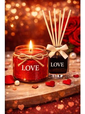 Mumbox Love Kırmızı Mum ve Love Oda Kokusu Sevgiliye Hediye Sevgililer Günü