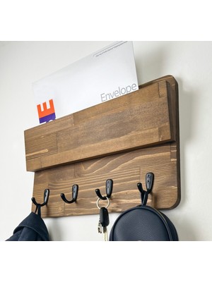 WoodHaus Ahşap Antre Organizer – 4 Kancalı Duvar Anahtarlık & Askılık | Portmanto | Doğal Ahşap