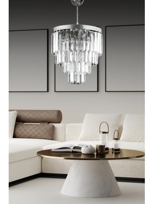 PremiumPort Şık Kristal Taşlı 30X30 cm Gümüş Avize, Yatak Odası, Salon, Mutfak, Hol