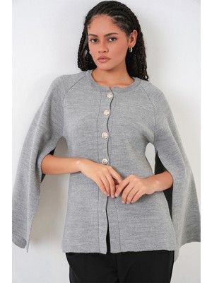 Bigdart Kadın Triko Panço Hırka 15965 - Gri