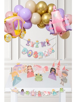 Pekshop Prenses Tema Doğum Günü Lüks Set Balon Zinciri ve Masa Süsleri Seti - SET219