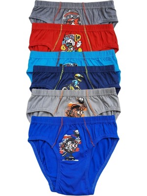 Tutku Erkek Çocuk Renkli Elastan Baskılı Külot 6'lı-Renkli-4