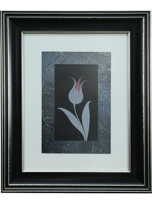 E38 El Işçiliği Siyah Zeminli Lale Ebru Tablo 43*35 CM-6462