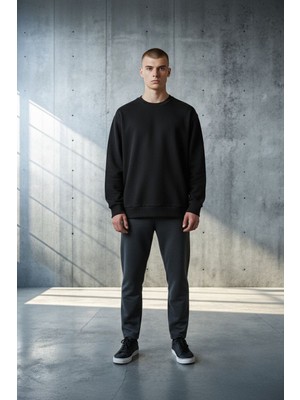 Black Steel Bisiklet Yaka Selanik Ördü Sweatshirt