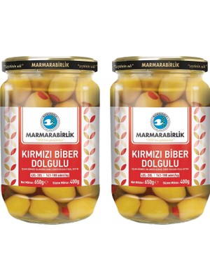 Marmarabirlik Yeşil Kırmızı Biber Dolgulu Zeytin 400 gr Cam 4xl-3xl x 2 Adet