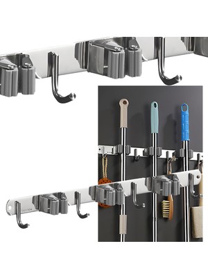 İntora Dört Kancalı Askılık Üç Klıpslı Paspas Süpürge Tutucu