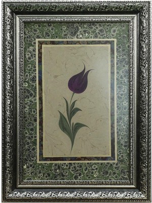 E38 El Işçiliği Ebru Paspartulu Lale Ebru Tablo 52*39 CM-6465