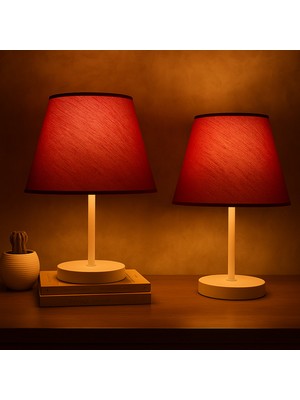 PremiumPort Bordo Modern Çift Yatak Odası Abajur Beyaz Ayaklı Masa Lambası