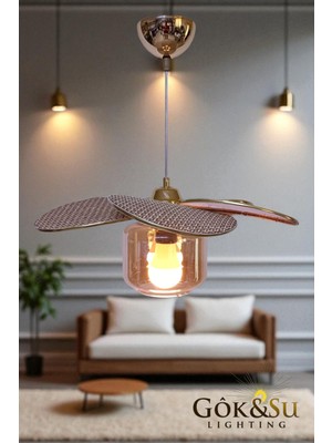 PremiumPort Şık Rattan Pervane Sarkıt Avize, Salon, Oturma Odası, Hol, Mutfak Için