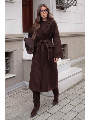 Lijuri Çizgili Kuşaklı Kaşe Kaban 7123