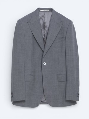 Kip Gri Düz Yün Karışımlı Takım Elbise