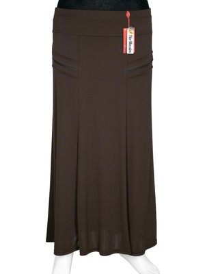 Hermevsim Hesna Kadın Hazan Krep Yanı Biyeli Astarlı Lastikli Kahve Etek