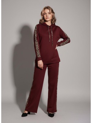 Luniva Atelier Collection Leopar Şerit Detaylı Kapüşonlu Günlük Şık Takım